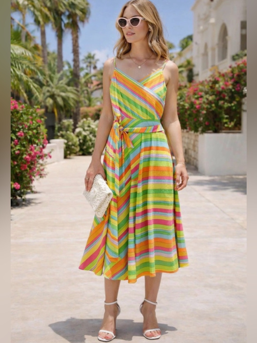 MARC JACOBS Multicolor Striped Spaghetti Strap Midi Summer Dress